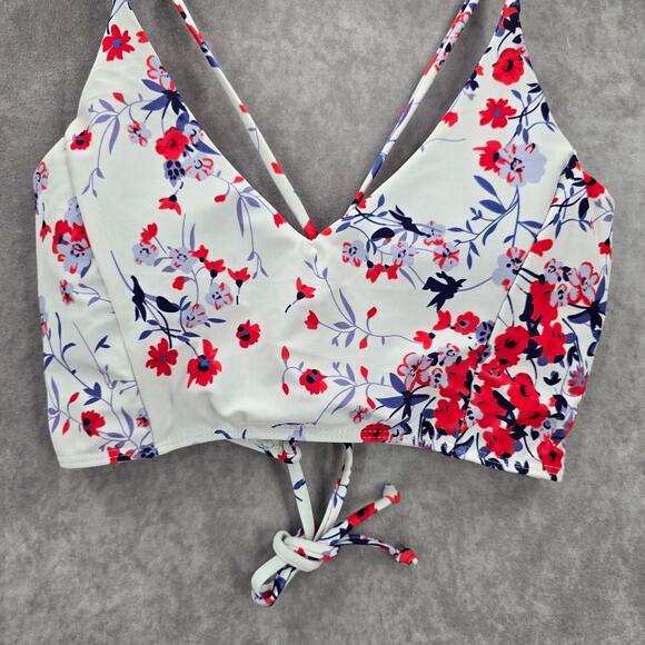 White Purple Floral Crisscross String Padded Swimwear Bikini Top L Large - Picture 4 of 7